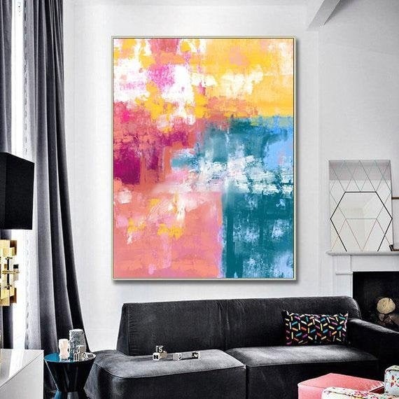Blue Handmade Original Your Pink Contemporary Abstract Canvas Artwork 0LZN6